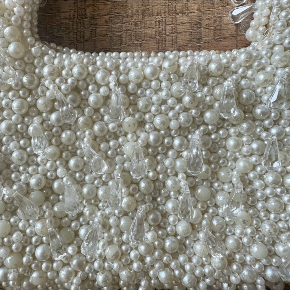 Zara pearl beaded embellished off white cream handbag purse with chain crossbody - Picture 4 of 7